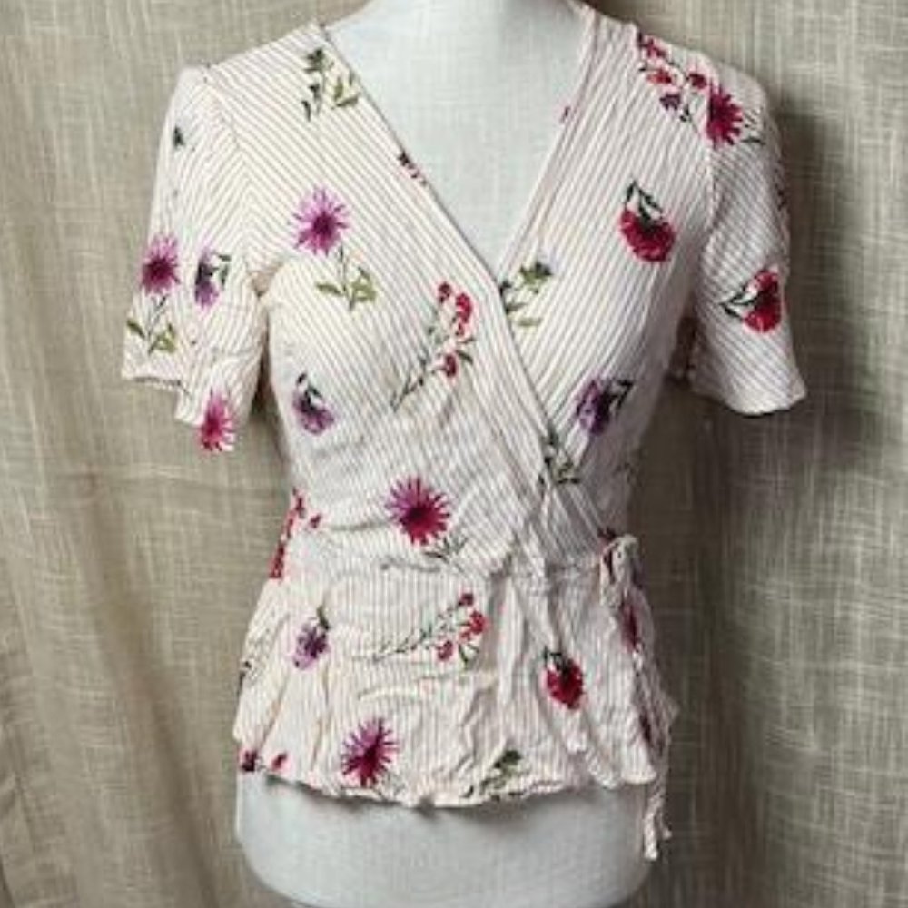 One Love Clothing LA Flower & Stripe Print Blouse